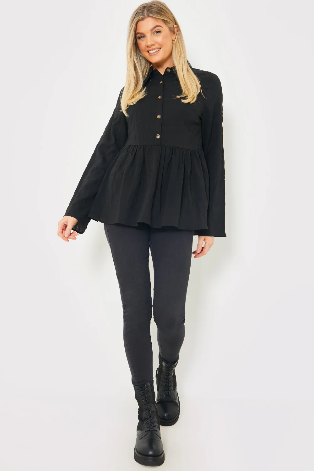 Blouson Sleeve Button Front Blouse - Image 3