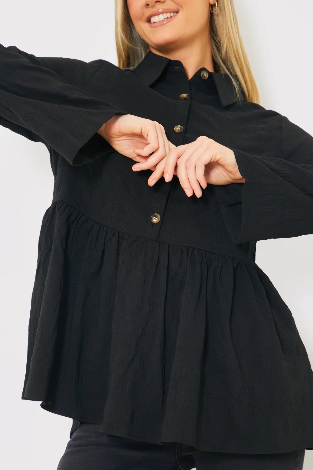 Blouson Sleeve Button Front Blouse - Image 4