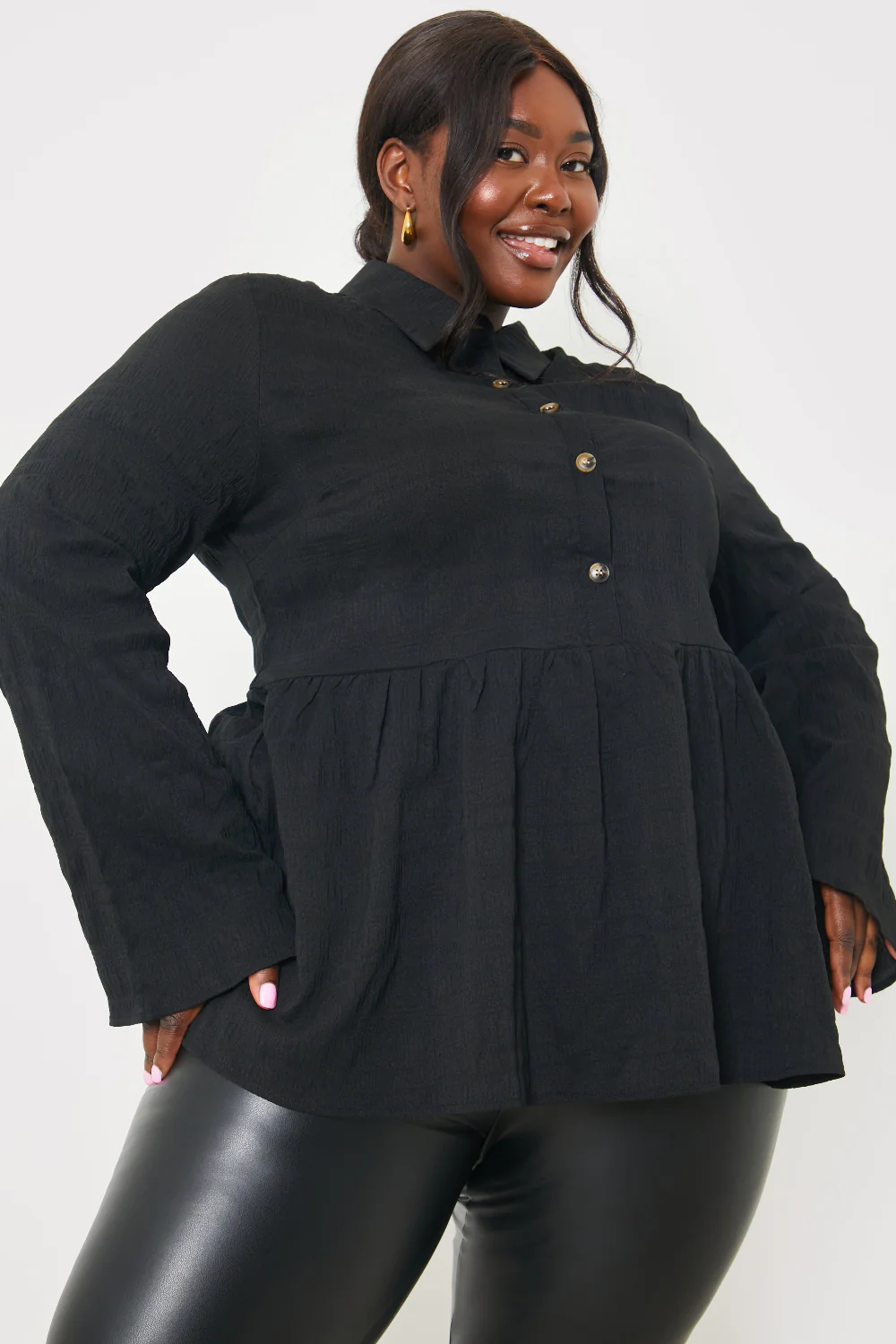 Blouson Sleeve Button Front Blouse - Image 8