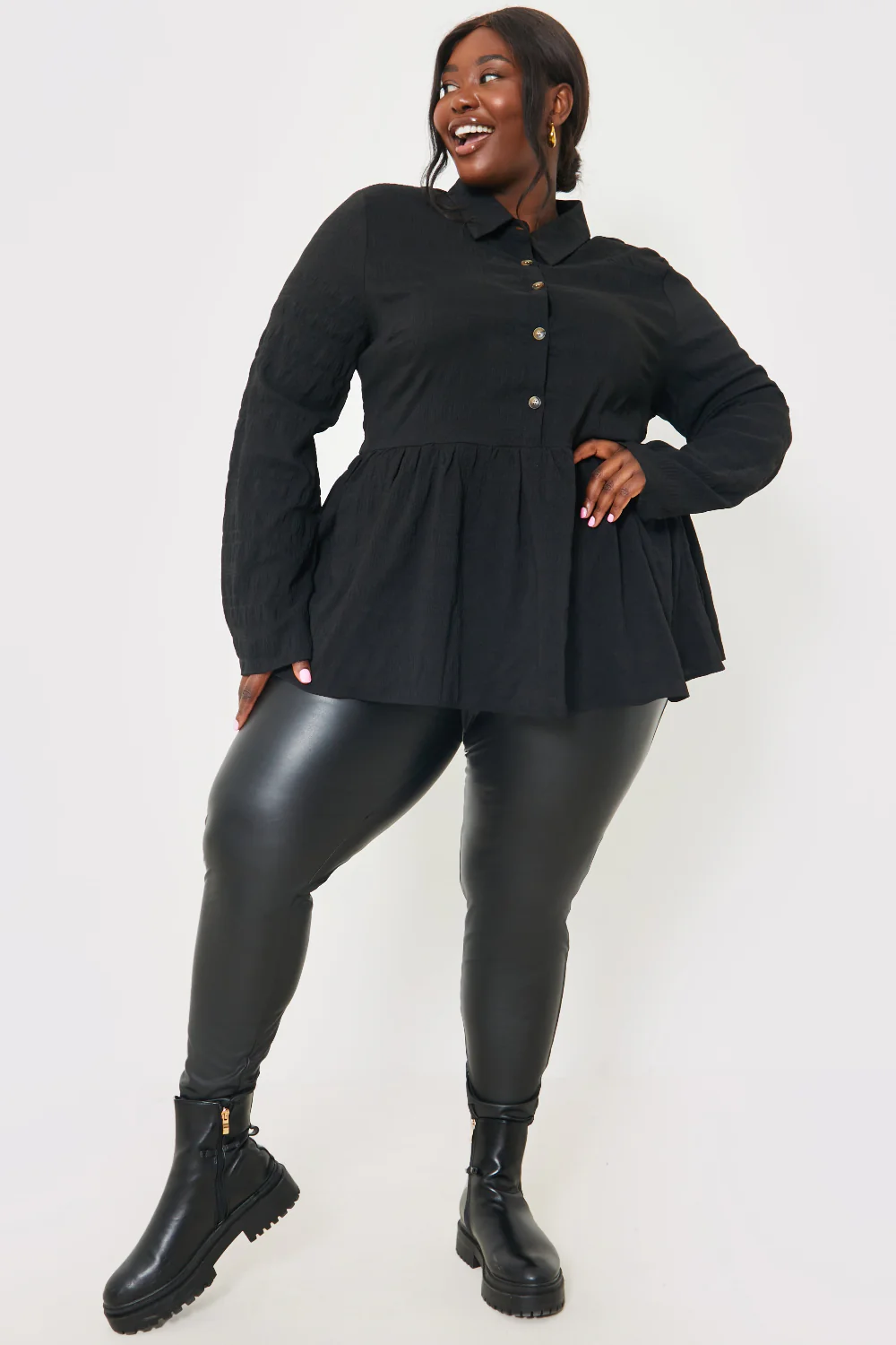 Blouson Sleeve Button Front Blouse - Image 9