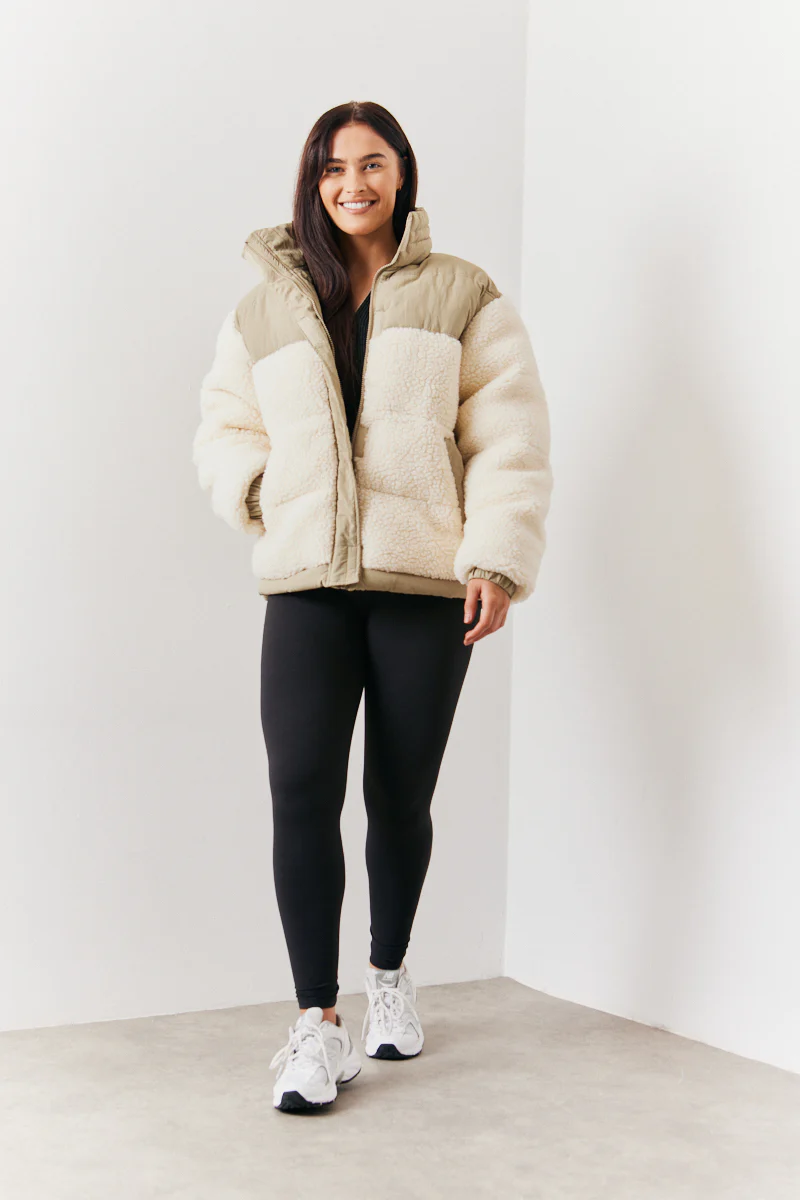 Borg Contrast Puffer Coat - Image 2