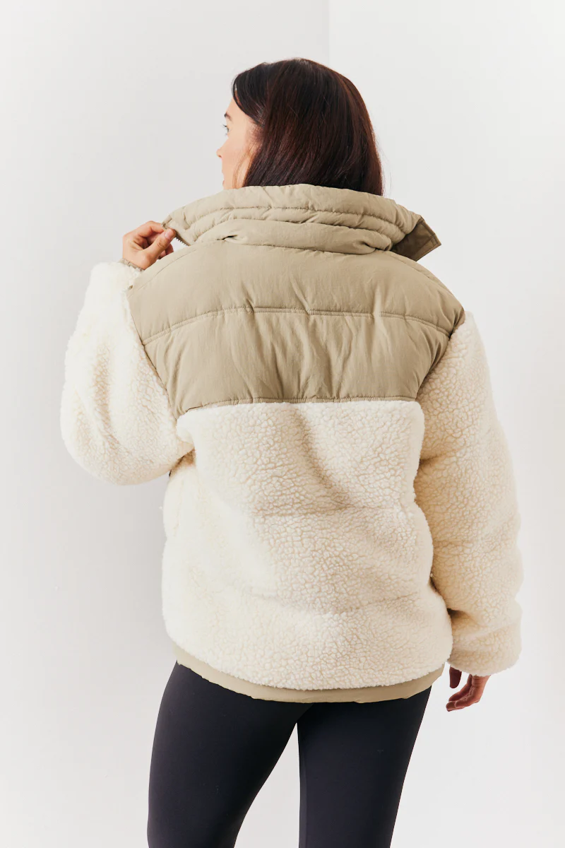 Borg Contrast Puffer Coat - Image 3