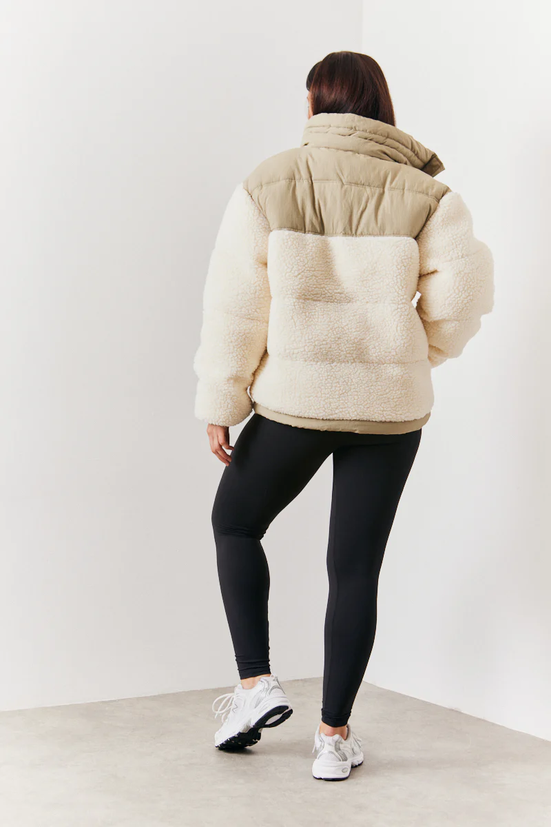 Borg Contrast Puffer Coat - Image 4