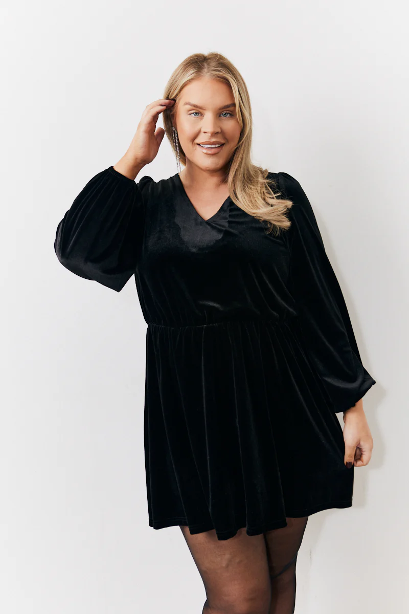 Black Bow Back Velour Mini Dress - Image 3