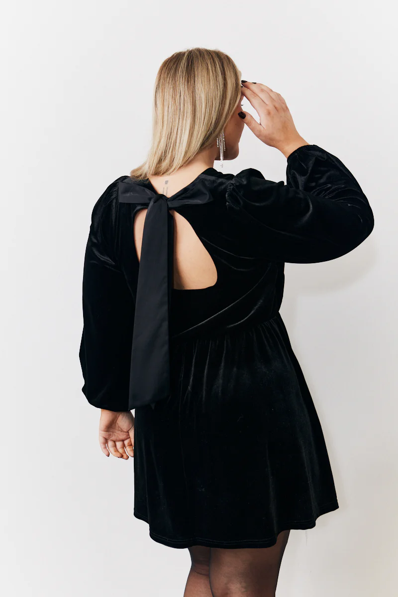 Black Bow Back Velour Mini Dress - Image 4