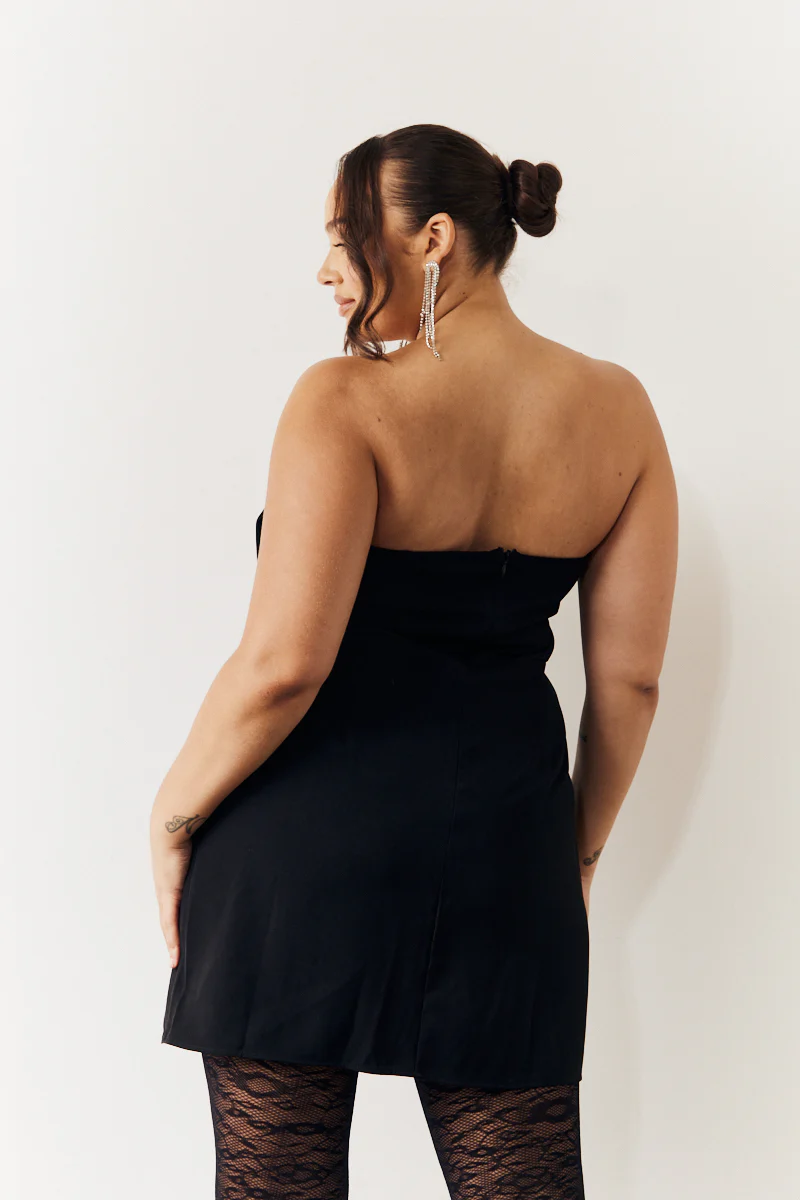 Black Bandeau Bow Front Split Hem Mini Dress - Image 7