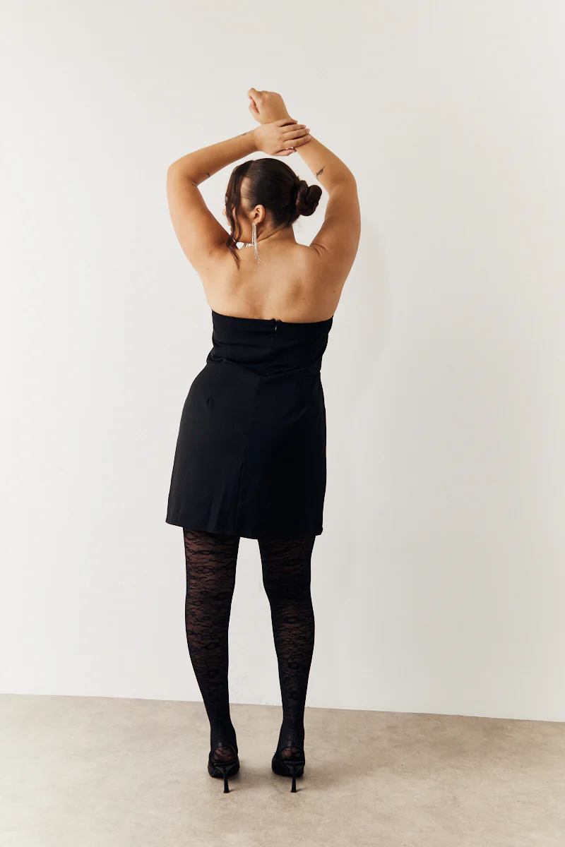 Black Bandeau Bow Front Split Hem Mini Dress - Image 8
