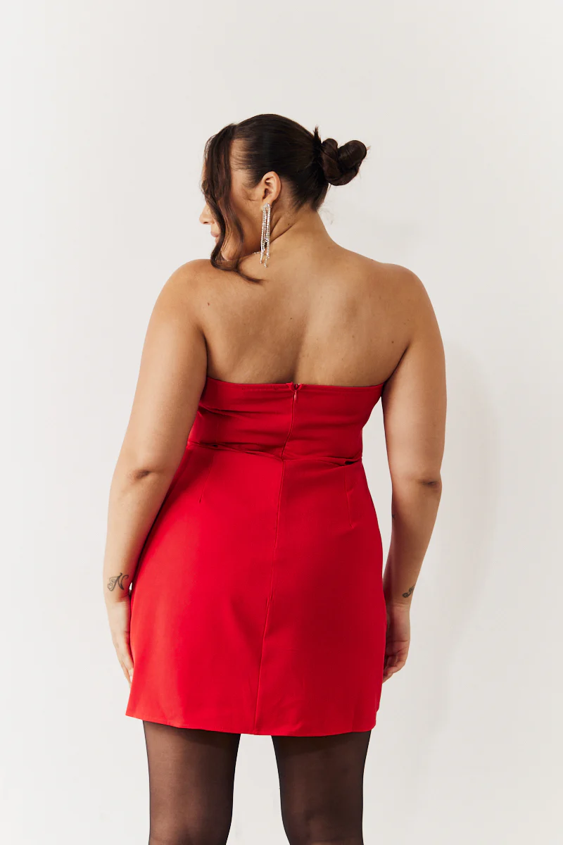 Red Bandeau Bow Front Split Hem Mini Dress - Image 7