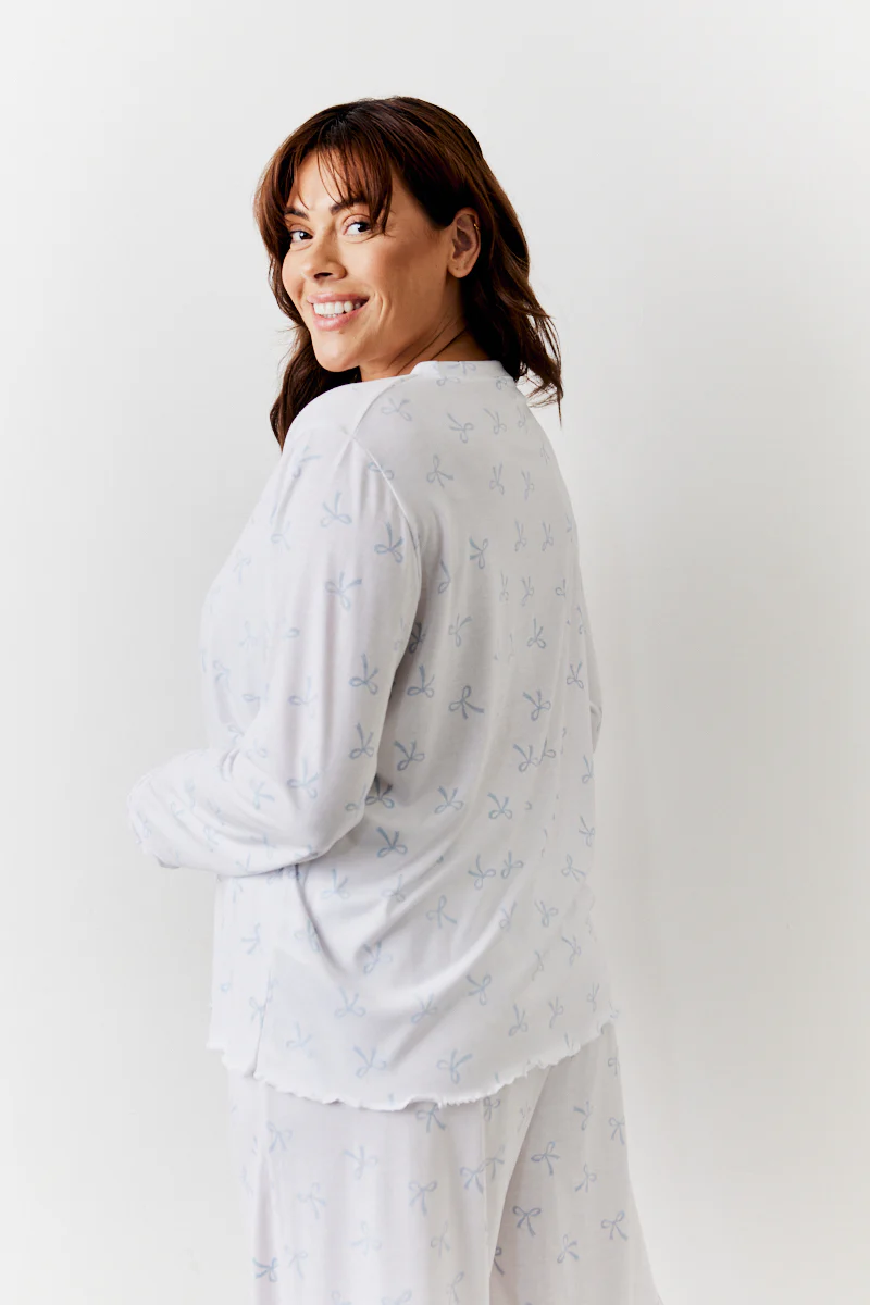 White Bow Print Long Sleeve Top and Trouser PJ Set - Image 10