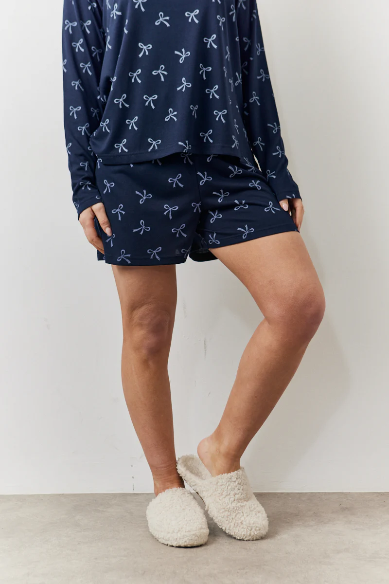 Bow Print Long Sleeve and Short PJ Set - Image 3
