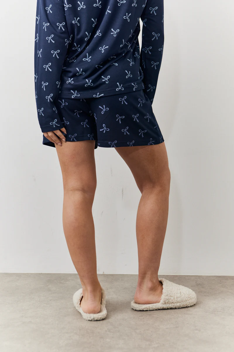 Bow Print Long Sleeve and Short PJ Set - Image 5