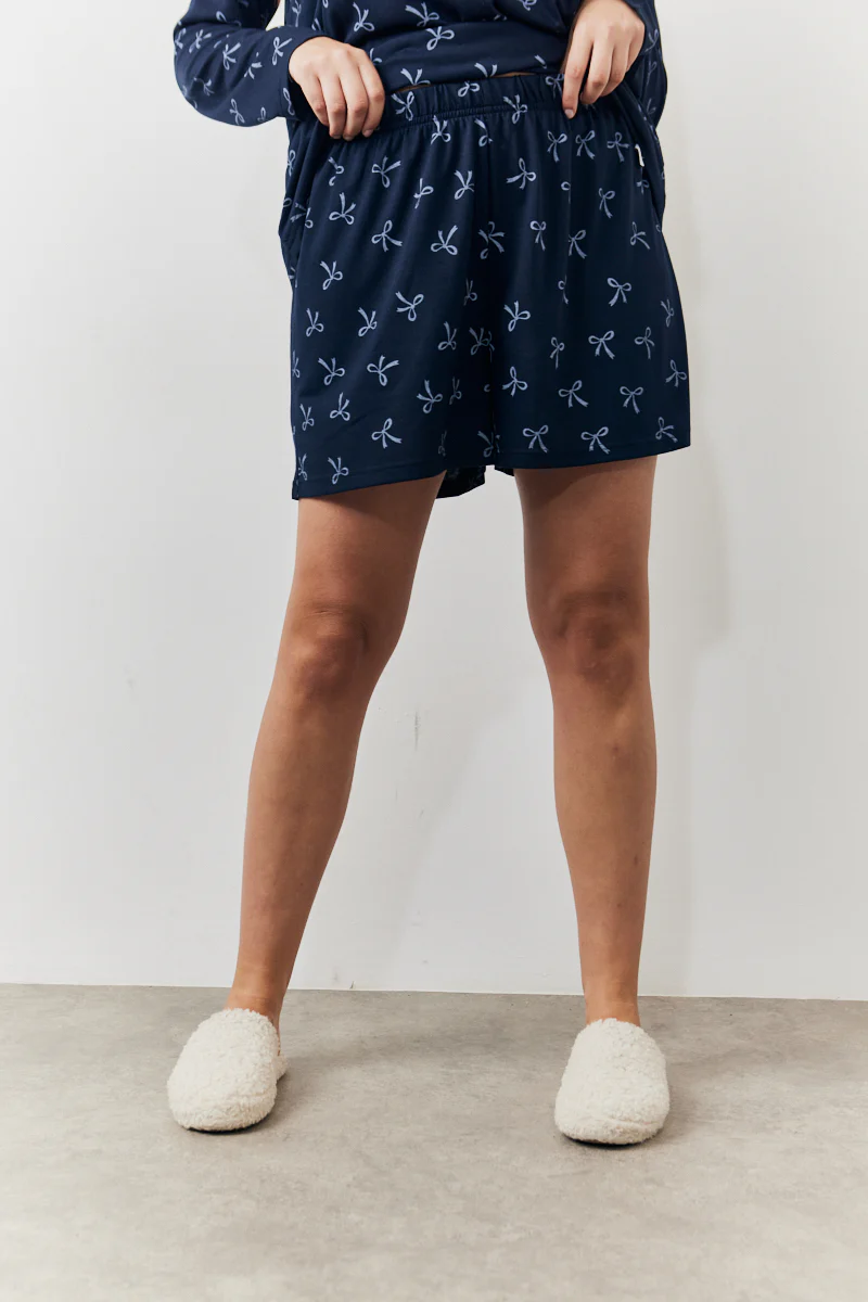 Bow Print Long Sleeve and Short PJ Set - Image 9