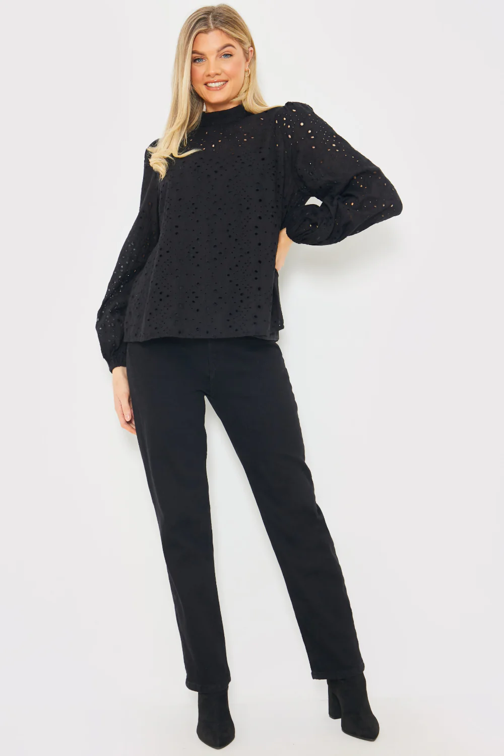 Broderie High Neck Blouse - Image 3