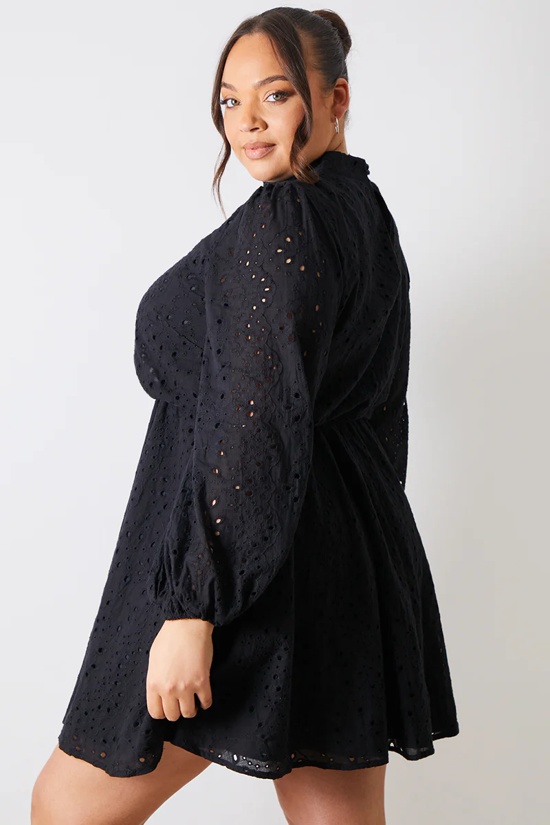 Broderie High Neck Frill Hem Mini Dress - Image 10