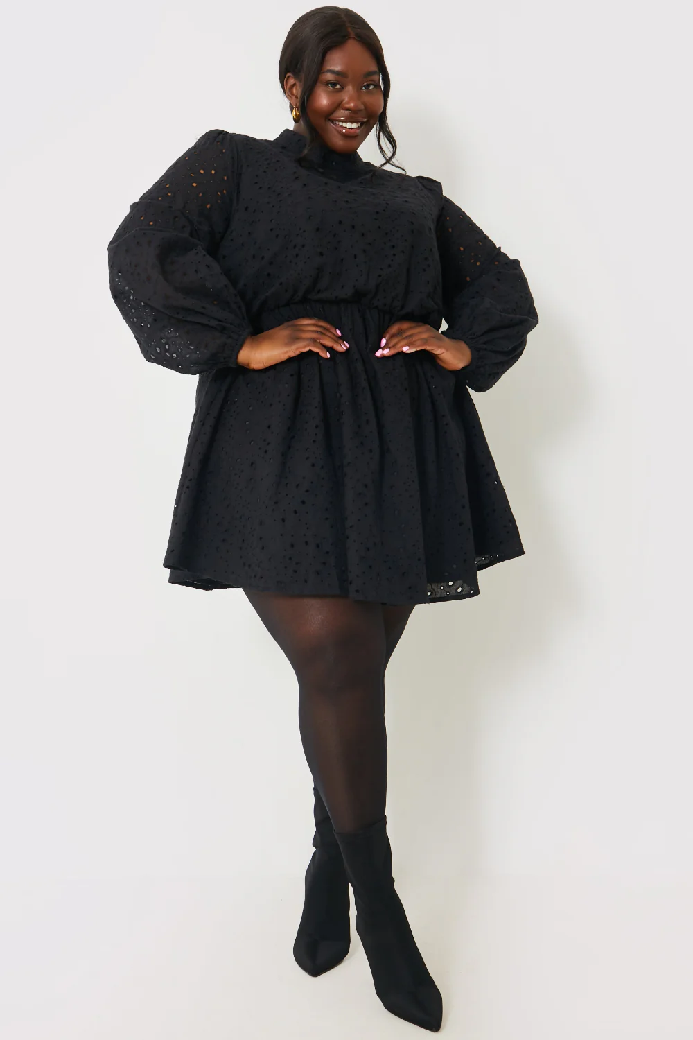 Broderie High Neck Frill Hem Mini Dress - Image 14