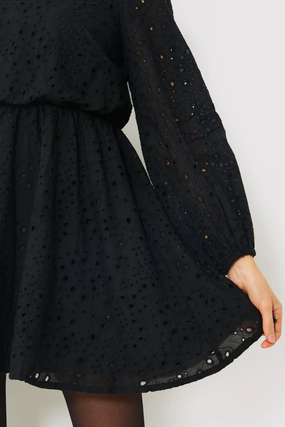 Broderie High Neck Frill Hem Mini Dress - Image 3