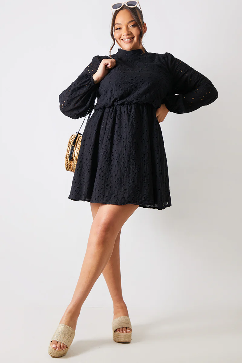 Broderie High Neck Frill Hem Mini Dress - Image 8