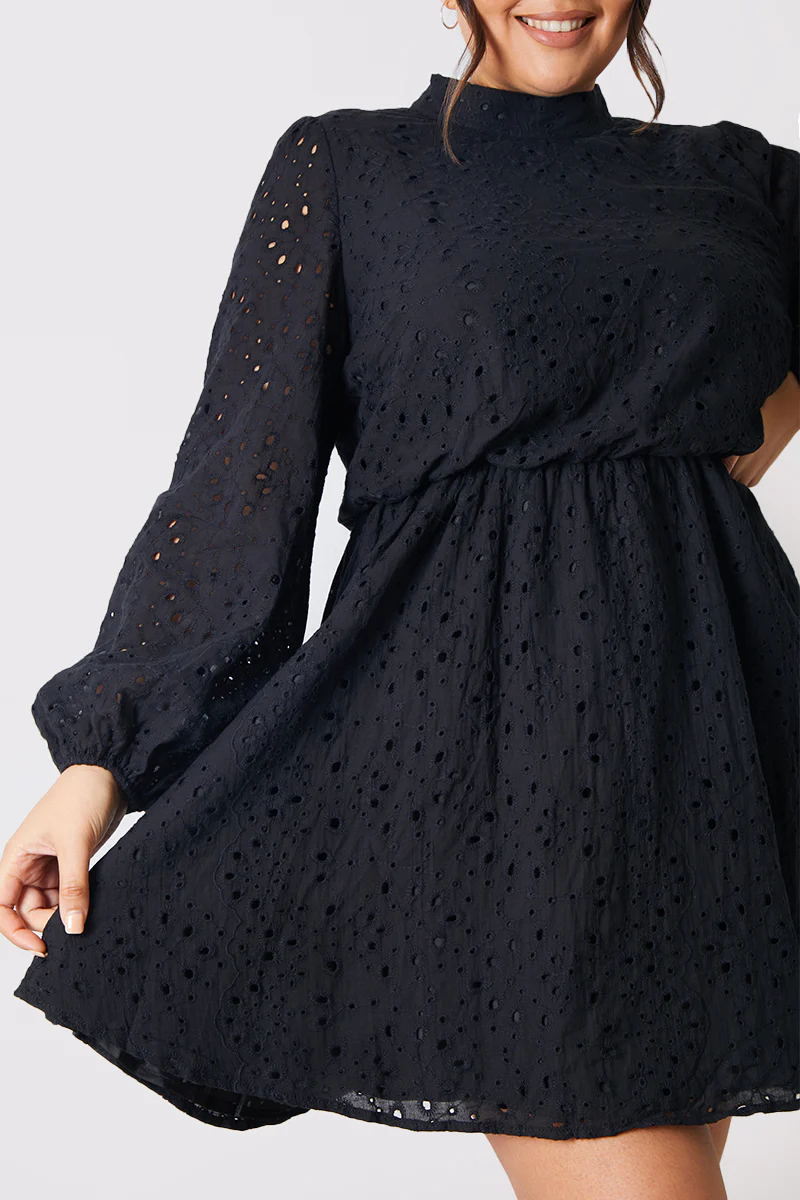 Broderie High Neck Frill Hem Mini Dress - Image 9