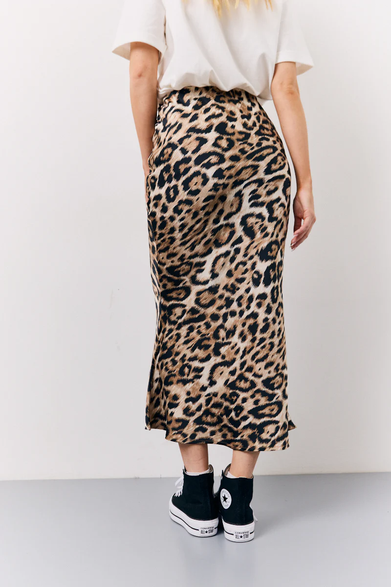 Brown Leopard Print Satin Midaxi Skirt - Image 3
