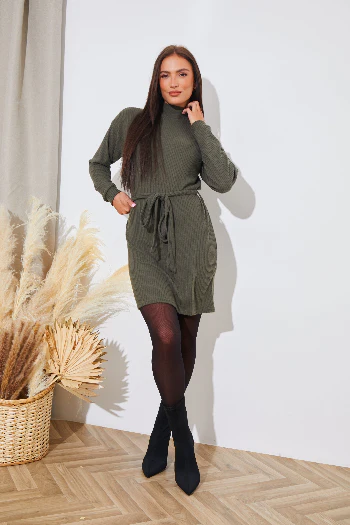 Brushed Rib Loose Belted Dress - Image 7