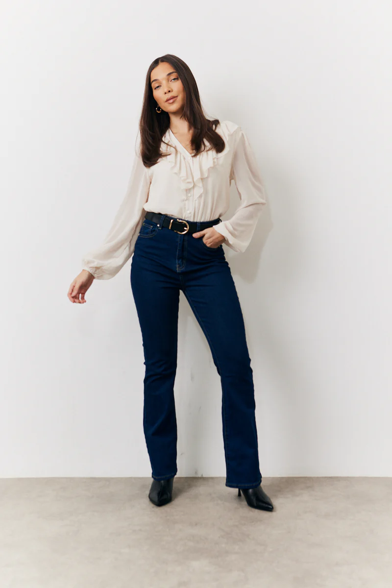 Cream Button Front Frill Bodysuit - Image 2