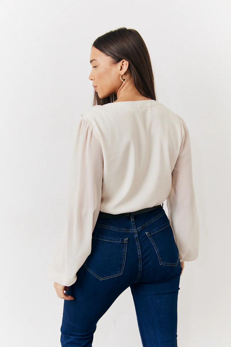 Cream Button Front Frill Bodysuit - Image 3