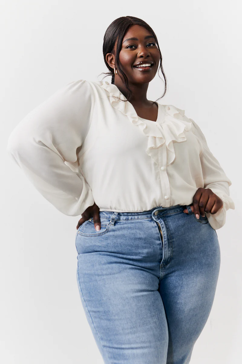 Cream Button Front Frill Bodysuit - Image 5