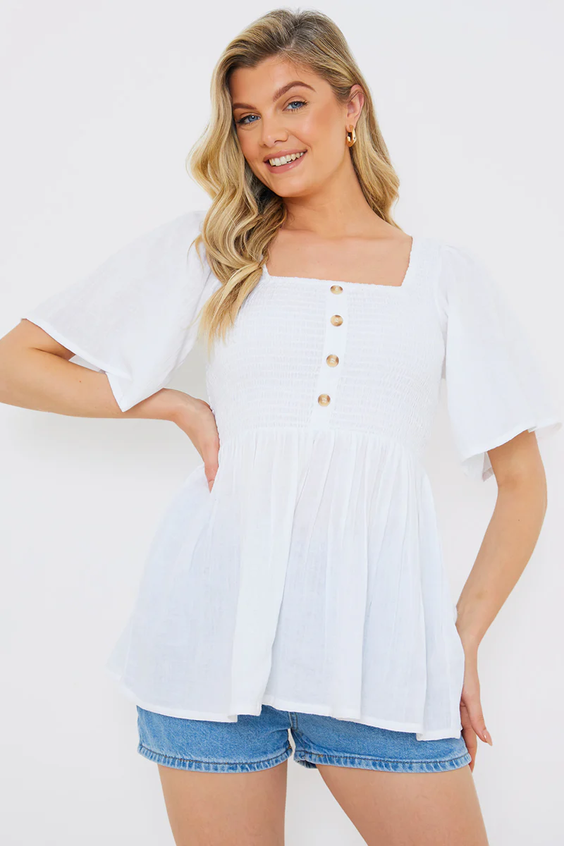Button Front Shirred Bust Top - Image 2