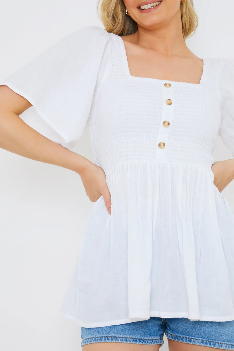Button Front Shirred Bust Top - Image 4