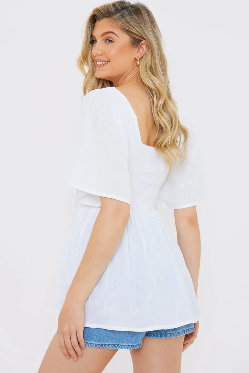 Button Front Shirred Bust Top - Image 5