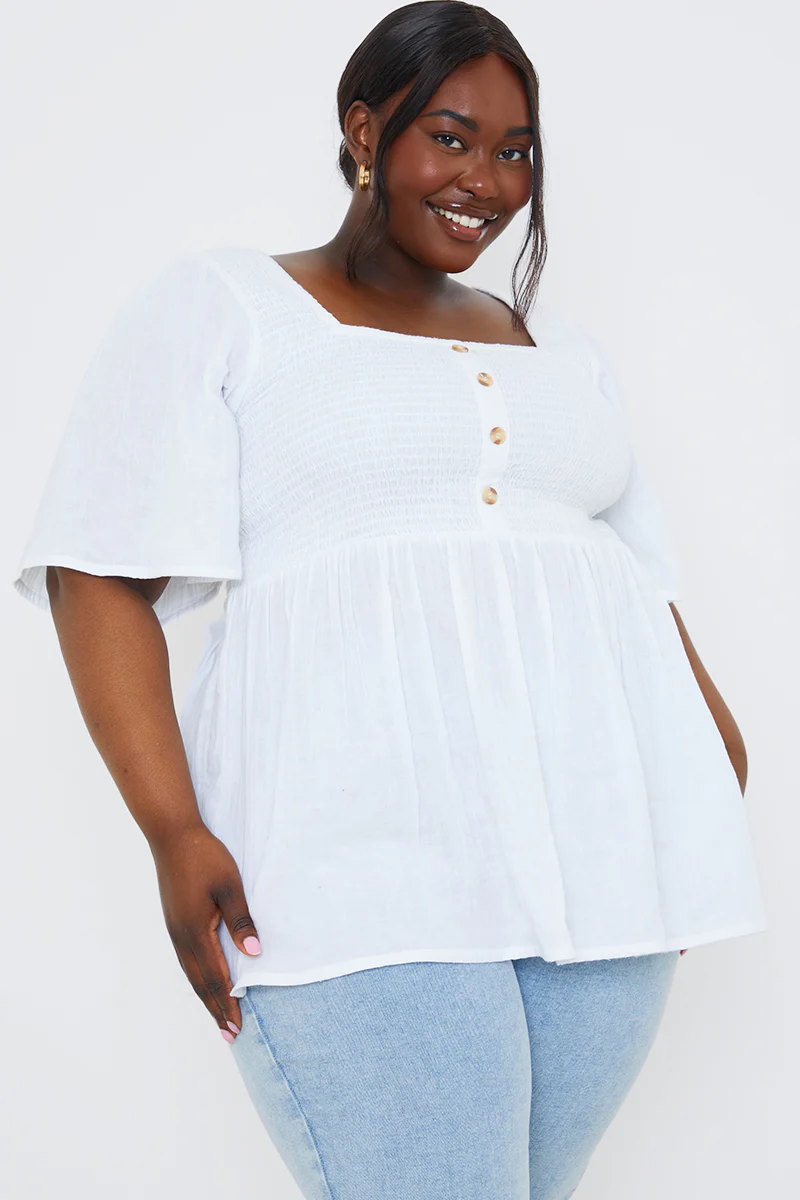 Button Front Shirred Bust Top - Image 6