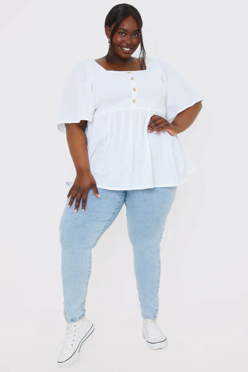 Button Front Shirred Bust Top - Image 7