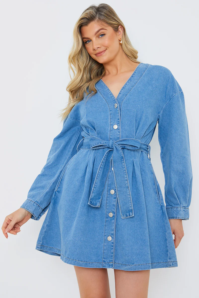 Belted Denim Shirt Dress - Image 2