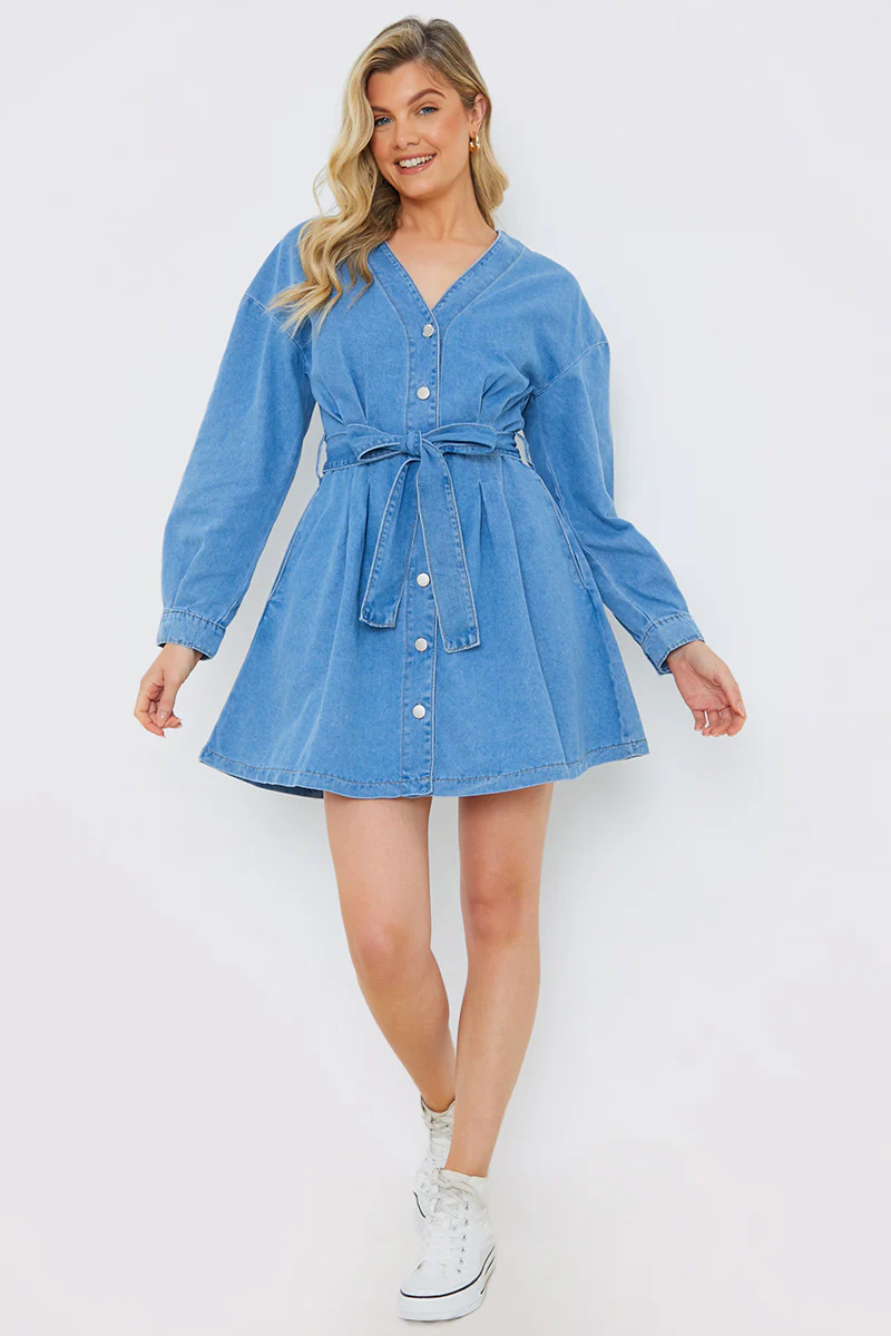 Belted Denim Shirt Dress - Image 3