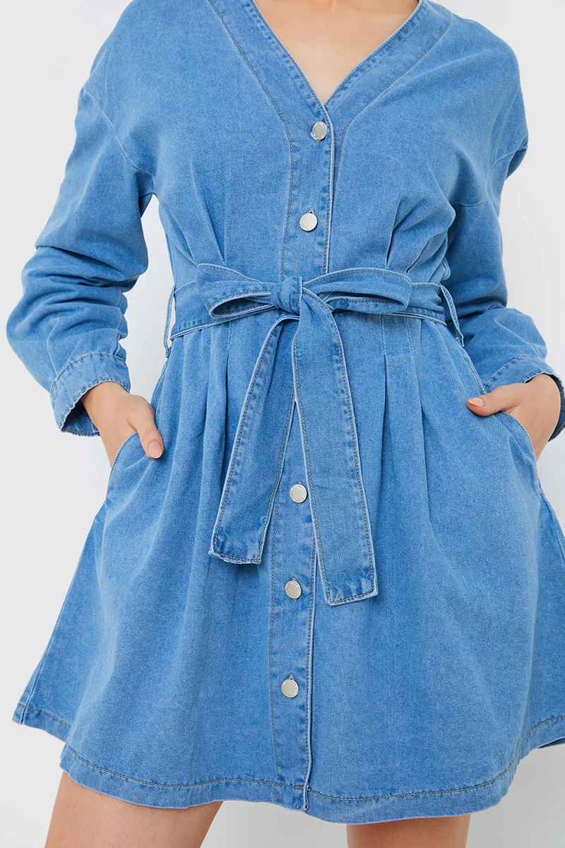 Belted Denim Shirt Dress - Image 4
