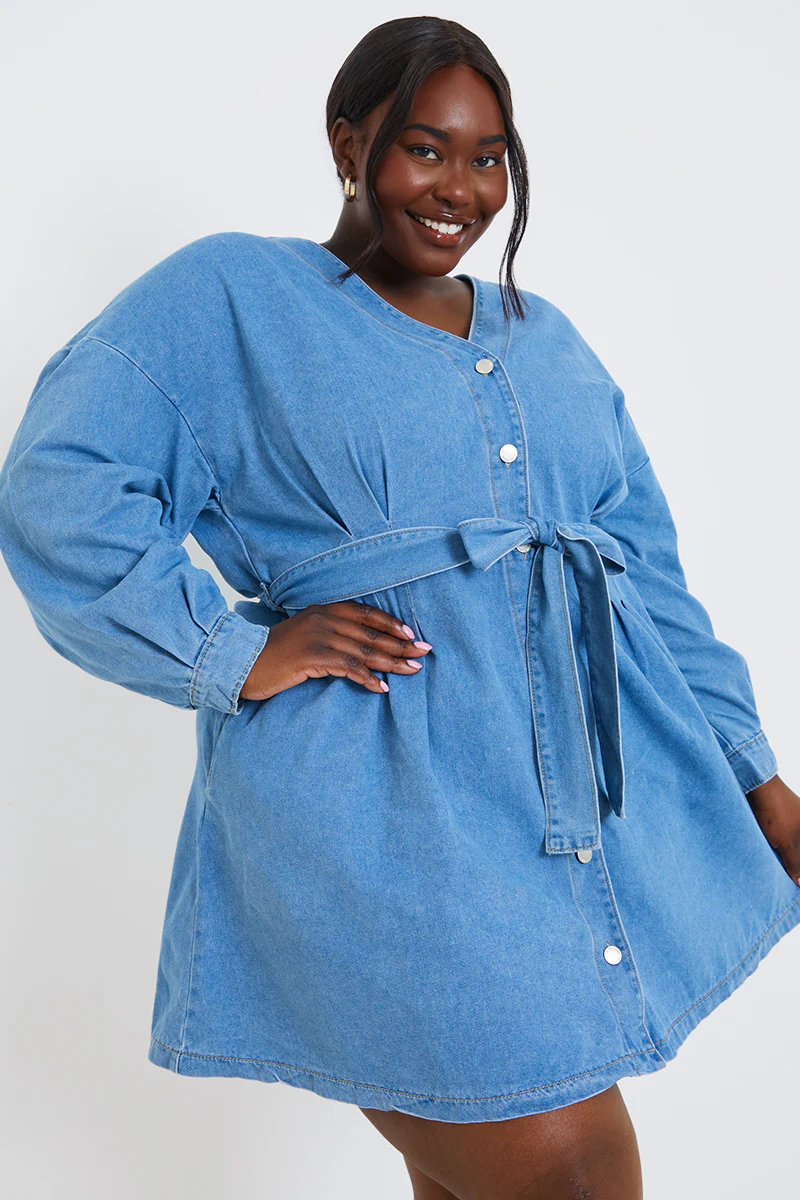 Belted Denim Shirt Dress - Image 6