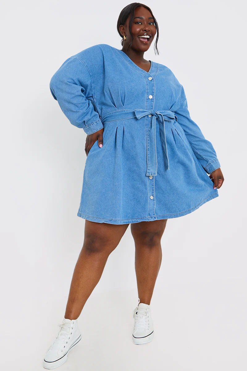 Belted Denim Shirt Dress - Image 7