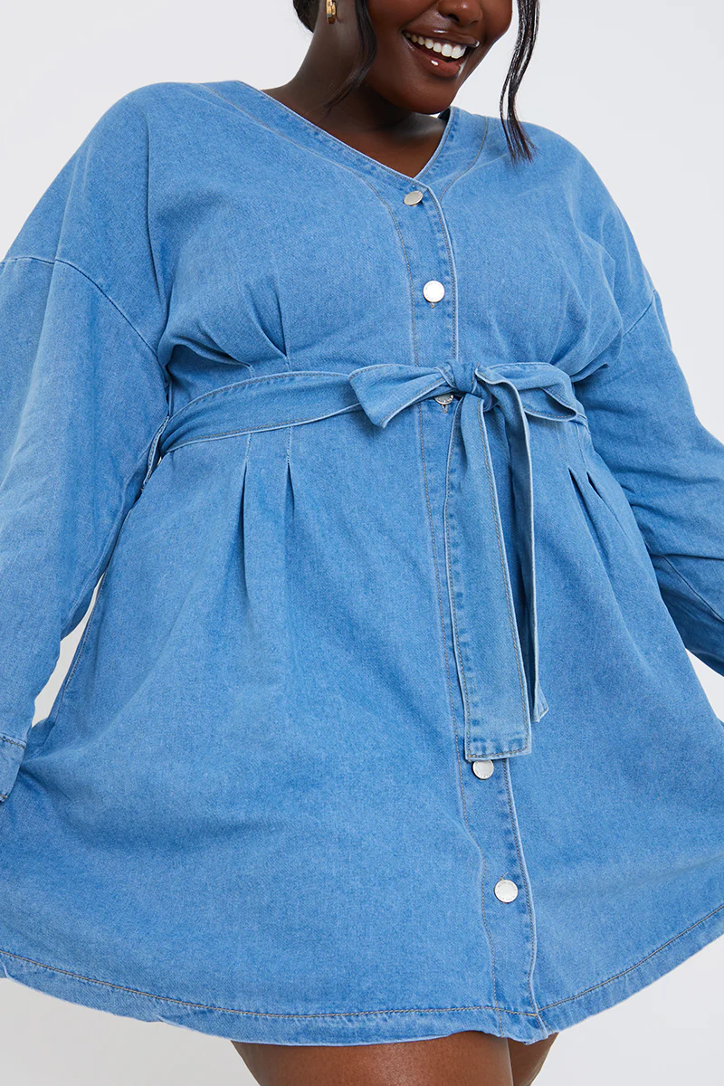 Belted Denim Shirt Dress - Image 8
