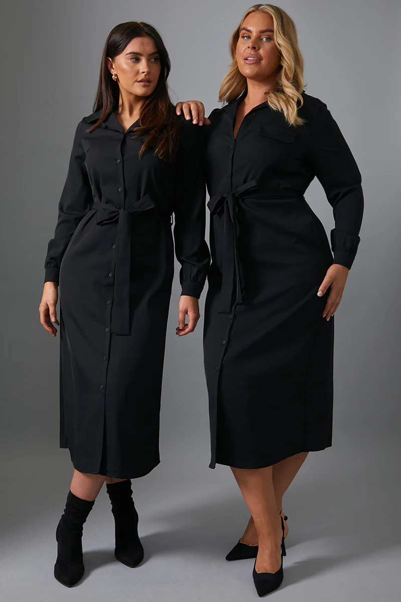 Button Up Belted Dress