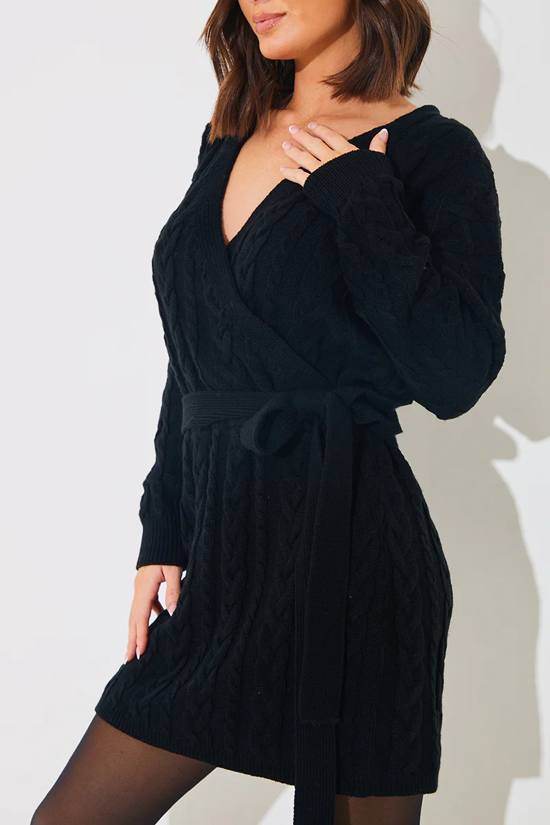 Cable Knit Belted Wrap Dress - Image 3