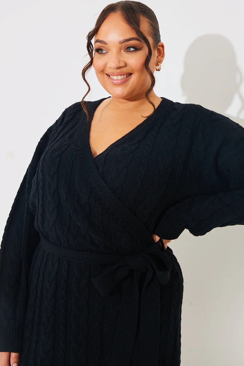 Cable Knit Belted Wrap Dress - Image 8