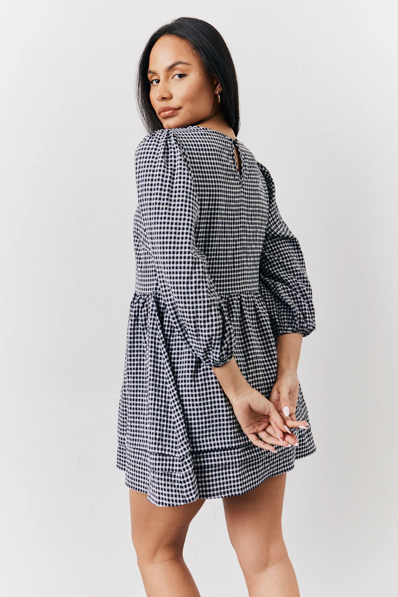 Black Gingham Mini Smock Dress - Image 3