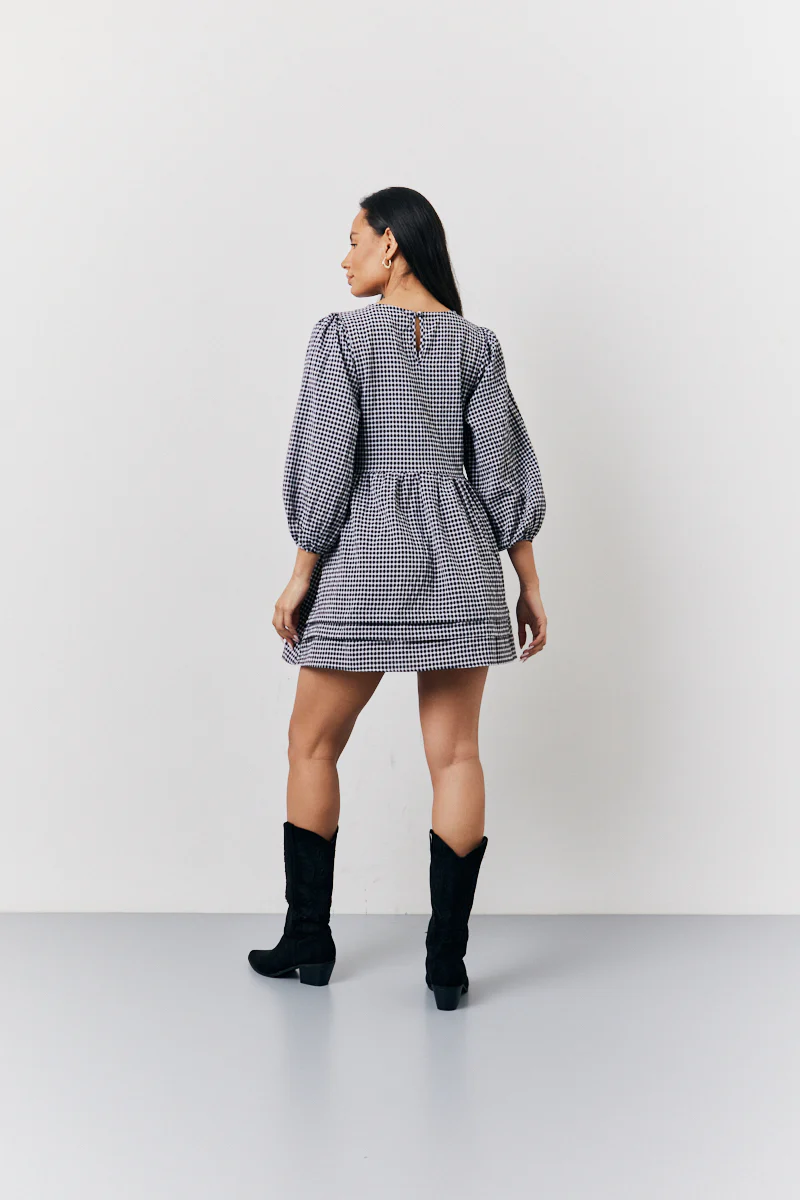Black Gingham Mini Smock Dress - Image 4