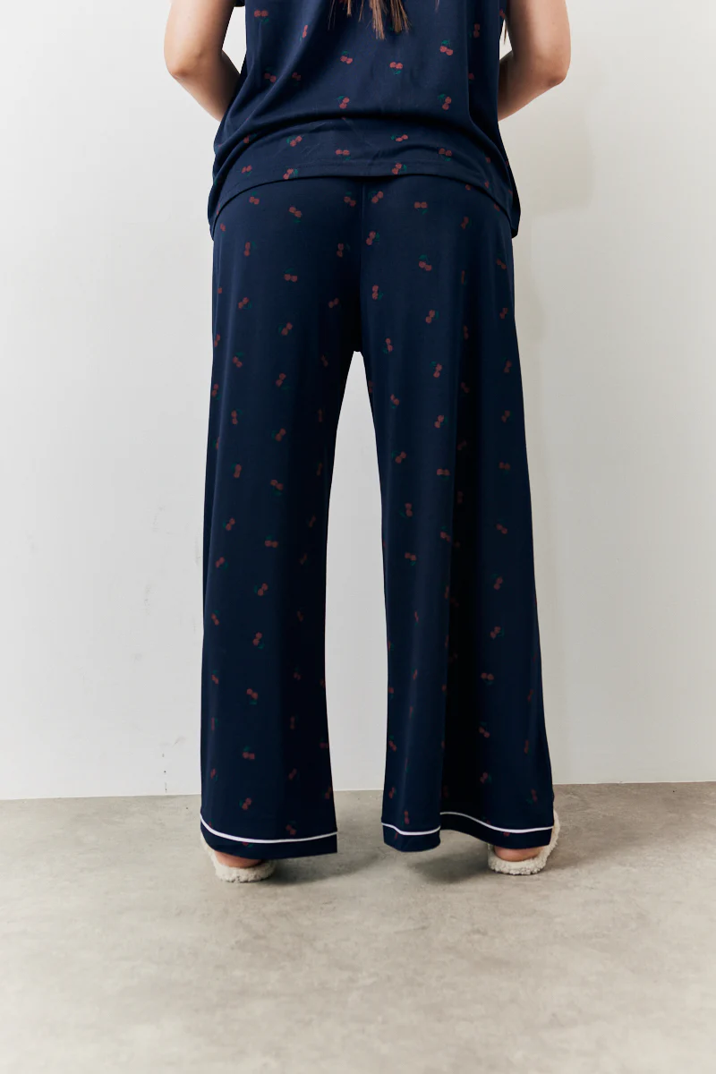 Navy Cherry Print Shirt and Trouser PJ Set - Image 11