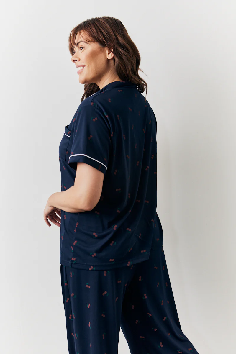 Navy Cherry Print Shirt and Trouser PJ Set - Image 12