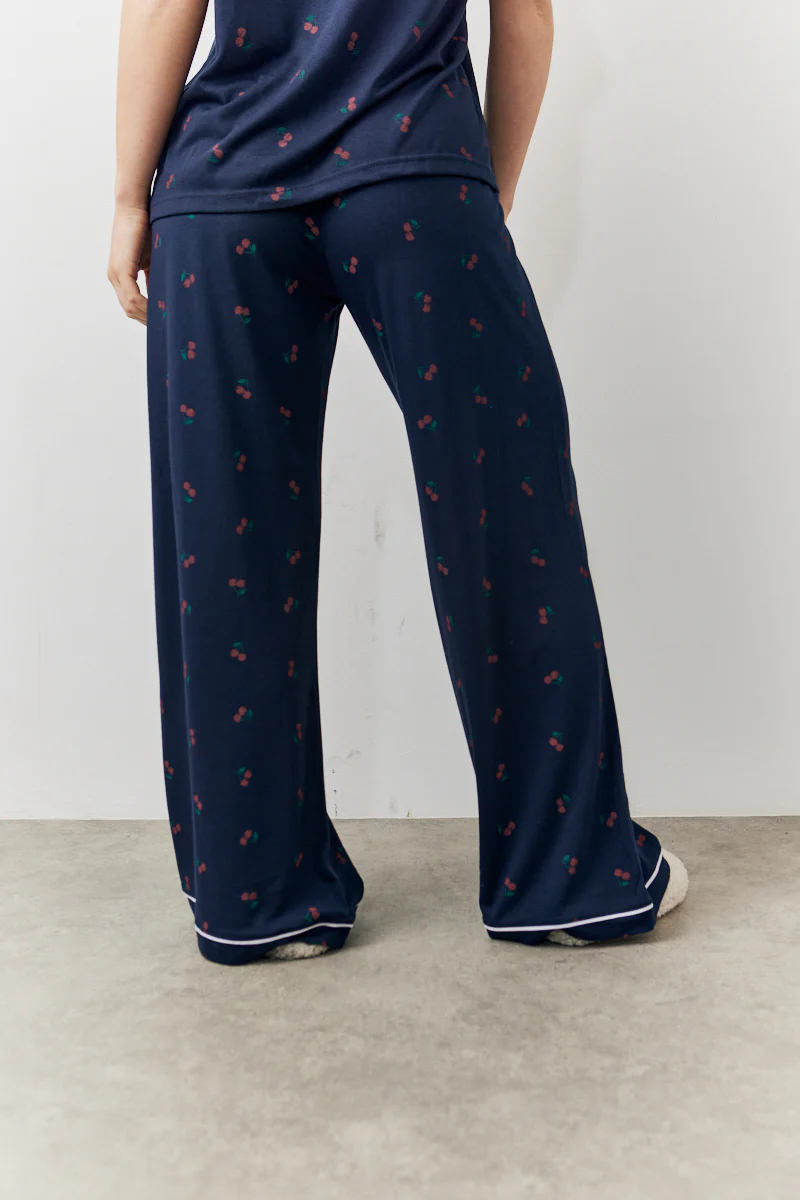 Navy Cherry Print Shirt and Trouser PJ Set - Image 5