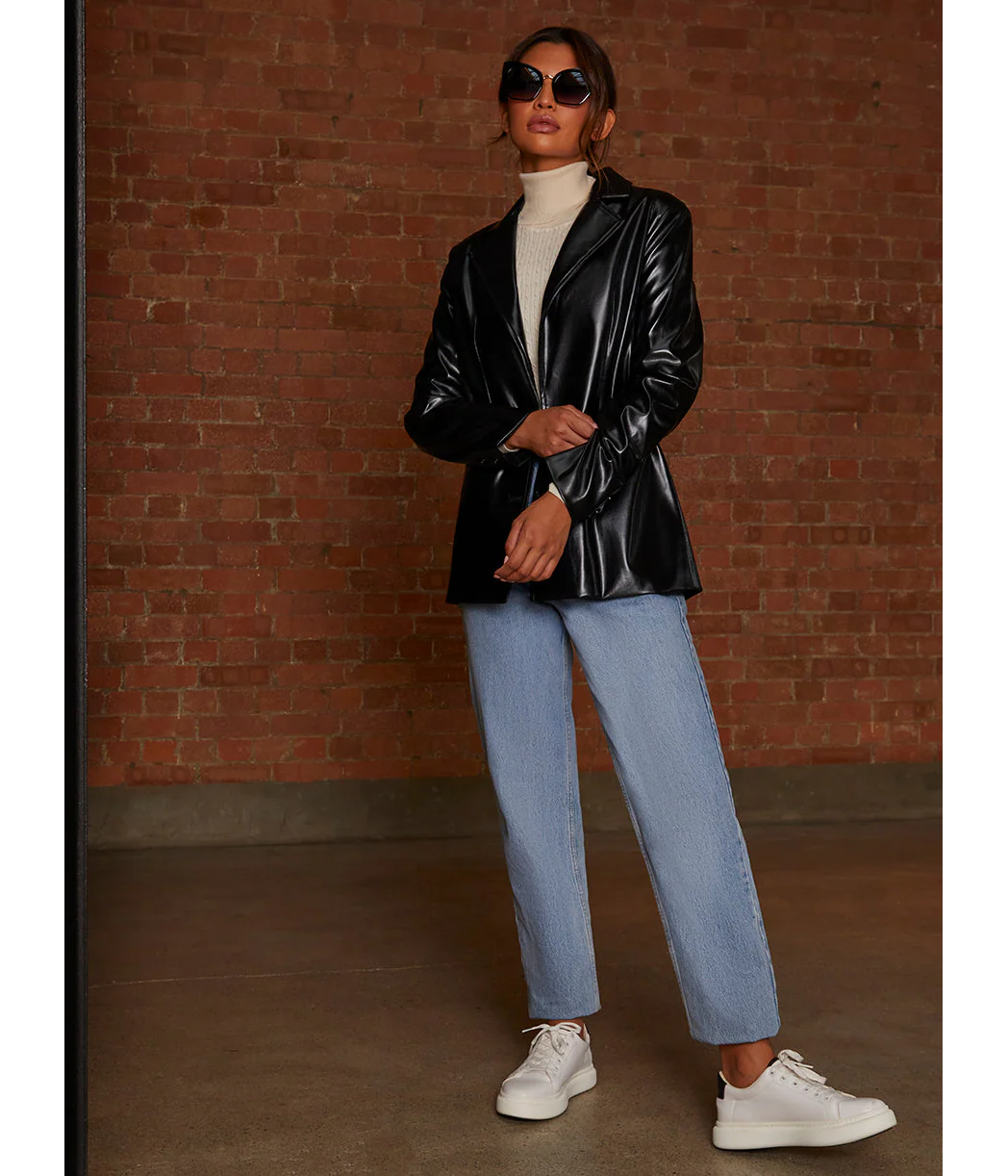 Chi Chi London Faux Leather Blazer in Black - Image 2