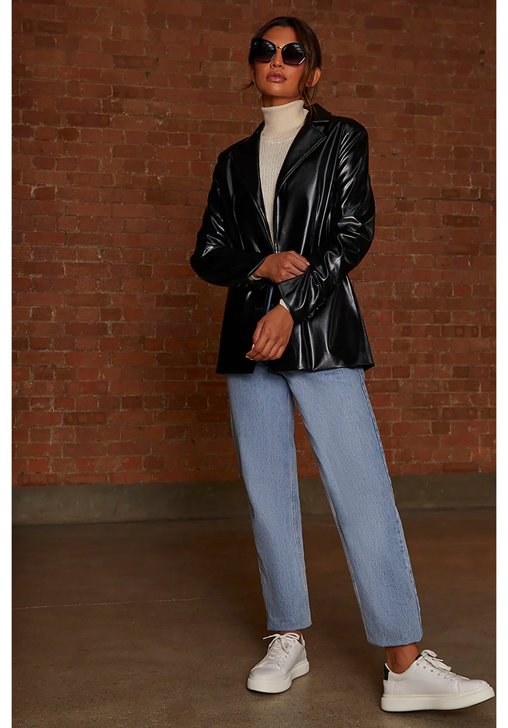Chi Chi London Faux Leather Blazer in Black - Image 6