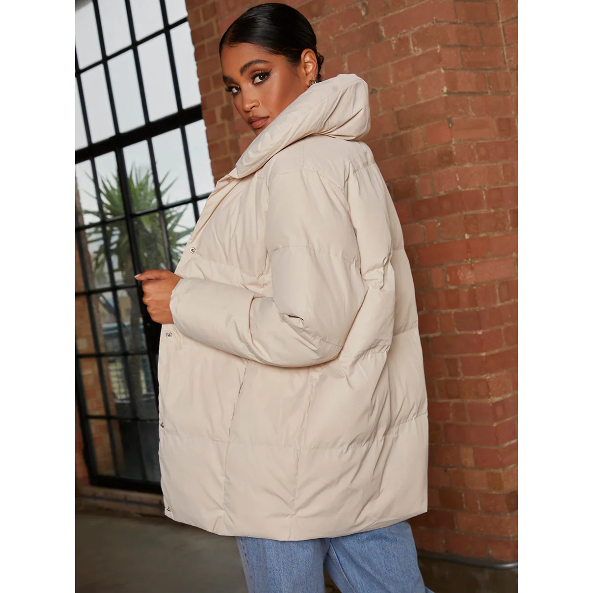 Chi Chi London Padded Puffer Coat in Cream - Image 3