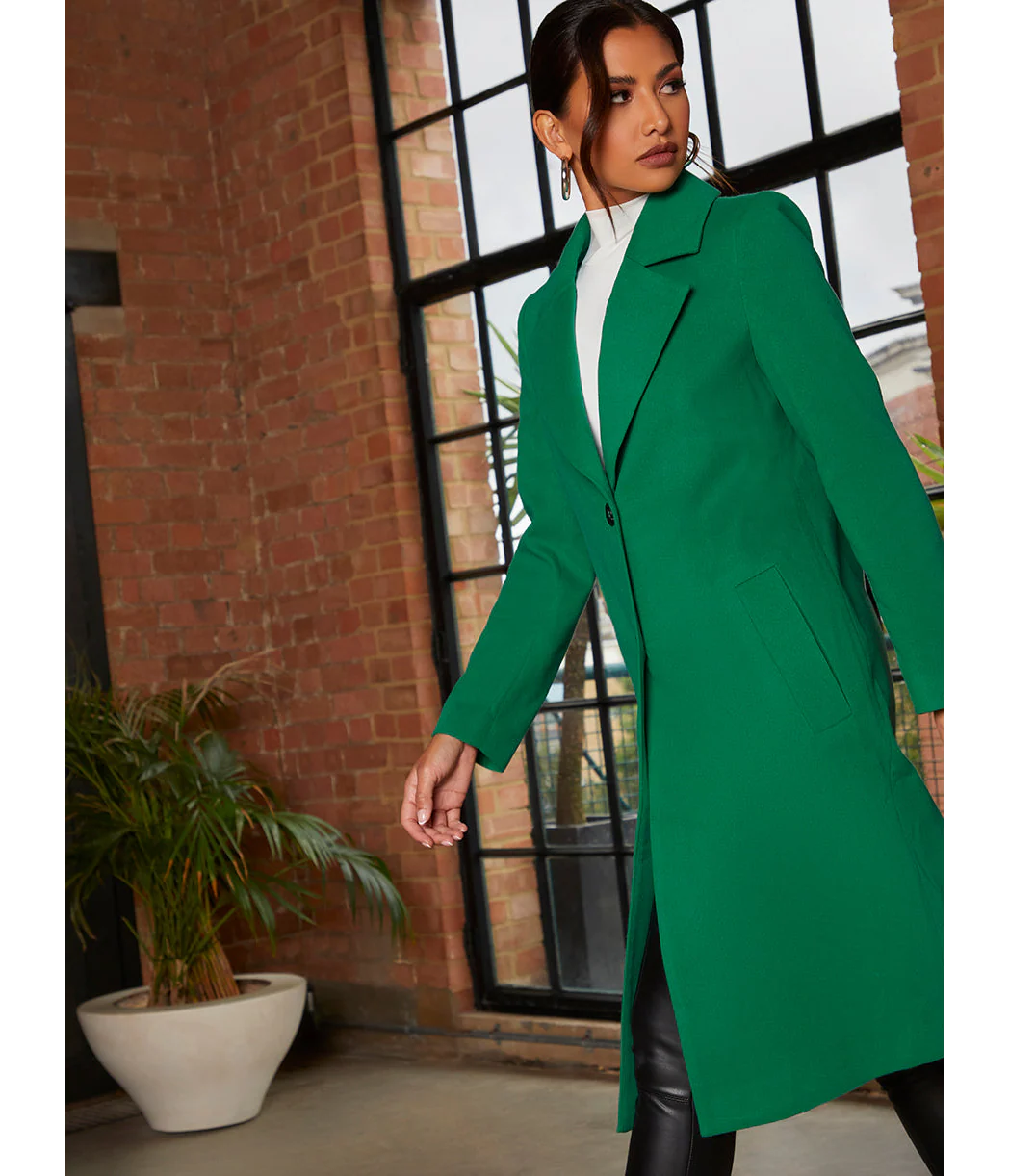 Chi Chi London Single Breasted Coat in Green - Image 3
